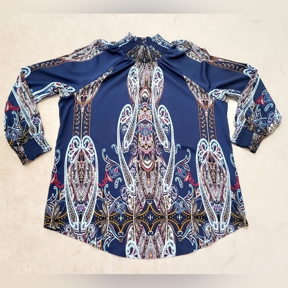 CHICO'S Paisley Smocked Mock-Neck Top Blouse Woman's Size XL (3) - Picture 6 of 12